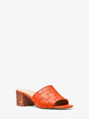 Michael Kors Ingrid Woven Leather Mule Women Sandals OPTIC ORANGE | USAAHU1878