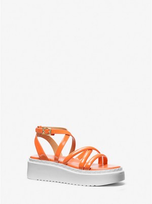 Michael Kors Issa Faux Patent Leather Flatform Women Sandals APRICOT | USASGI1879