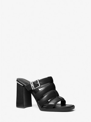 Michael Kors Jagger Leather Mule Women Sandals BLACK | USADFO1880