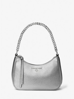 Michael Kors Jet Set Charm Small Metallic Leather Pochette Women Shoulder Bag SILVER | USABEL1215