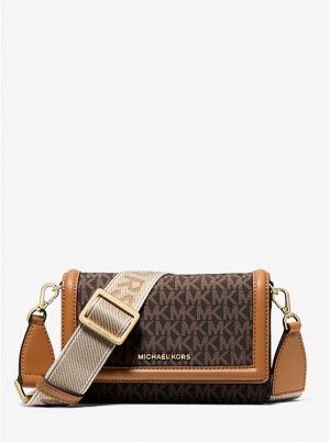 Michael Kors Jet Set Small Logo Print Woven Smartphone Women Crossbody Bag BRN/ACORN | USAAHP1098