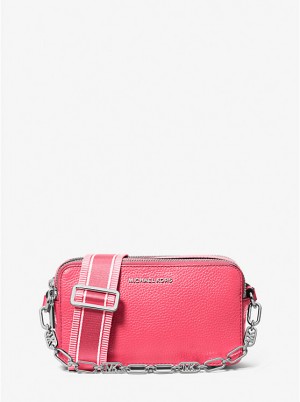 Michael Kors Jet Set Small Pebbled Leather Double-Zip Camera Women Crossbody Bag GERANIUM | USAHAG1103