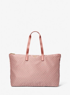 Michael Kors Jet Set Travel Large Signature Logo Print Woven Women Tote Bag SUNSET ROSE | USAGSI1258