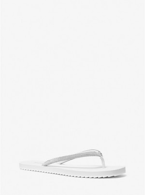 Michael Kors Jinx Crystal-Embellished Flip Flop Women Sandals OPTIC WHITE | USALIG1886