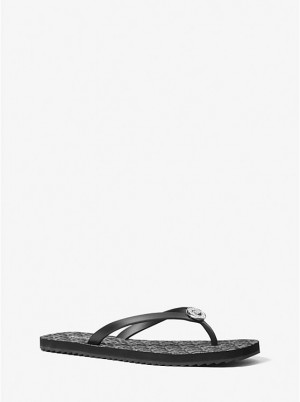 Michael Kors Jinx Logo Flip Flop Women Sandals BLACK/SILVER | USACTK1889