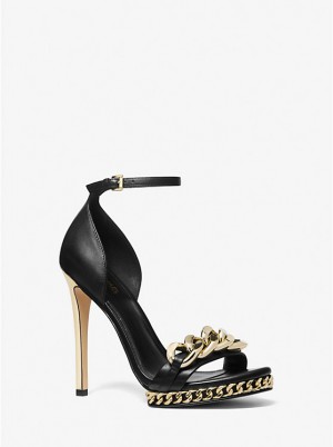 Michael Kors Jordyn Embellished Leather Platform Women Sandals BLACK | USAVRL1890