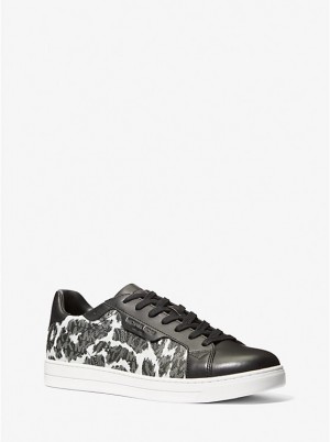 Michael Kors Keating Leopard Logo and Leather Men Sneakers ALUMINUM | USAPJN2274