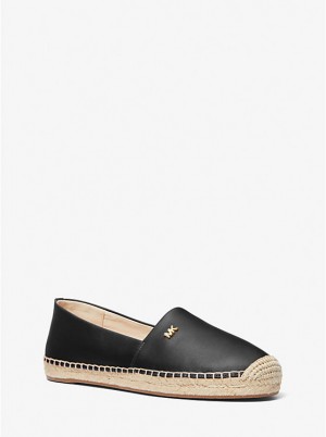 Michael Kors Kendrick Leather Slip-On Espadrille Women Flats BLACK | USAZUP1692