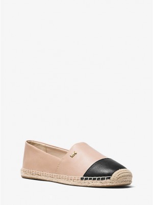 Michael Kors Kendrick Leather Slip-On Espadrille Women Flats OYSTER/BLK | USALIA1693