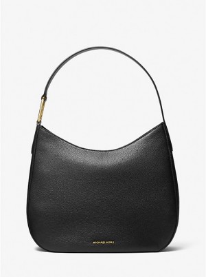 Michael Kors Kensington Large Pebbled Leather Hobo Women Shoulder Bag BLACK | USAXYM1223