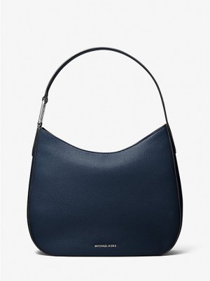 Michael Kors Kensington Large Pebbled Leather Hobo Women Shoulder Bag NAVY | USAZUQ1224