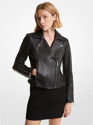 Michael Kors Leather Moto Women Jacket BLACK | USALIV1381