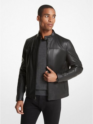 Michael Kors Leather Racer Men Jacket BLACK | USAPJX2189