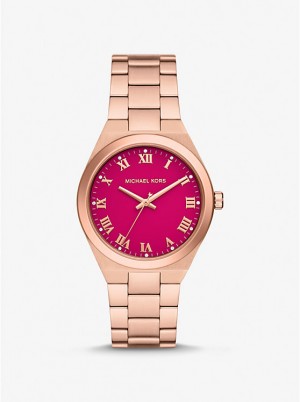 Michael Kors Lennox Rose Gold-Tone Women Watch CERISE | USAXYD1587