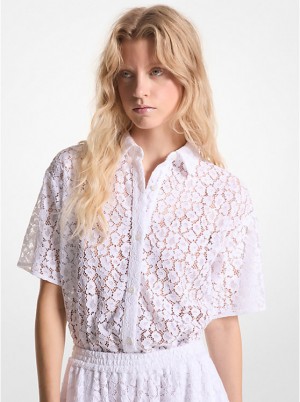 Michael Kors Leopard Corded Lace Women Shirt WHITE | USAKOE1469