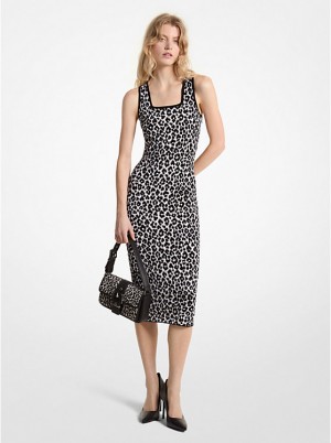 Michael Kors Leopard Jacquard Knit Women Dress ALUMINUM | USAYXB1301