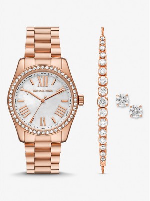 Michael Kors Lexington Pavé Rose Gold-Tone and Jewelry Gift Set Women Watch ROSE GOLD | USAGSL1593