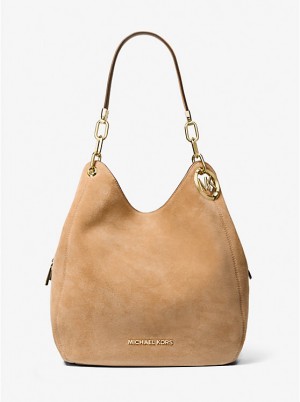 Michael Kors Lillie Large Suede Women Tote Bag PALE PEANUT | USAKOA1261