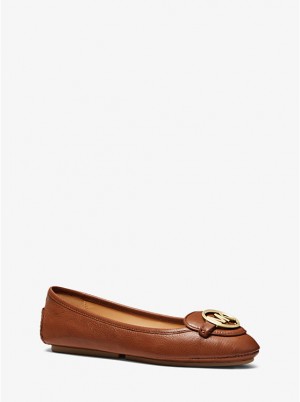 Michael Kors Lillie Leather Moccasin Women Flats LUGGAGE | USAJPD1695