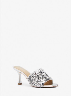 Michael Kors Limited-Edition Tessa Hand-Embellished Mule Women Sandals SILVER | USAPJS1910