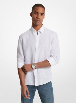 Michael Kors Linen Men Shirt WHITE | USAFDV2218