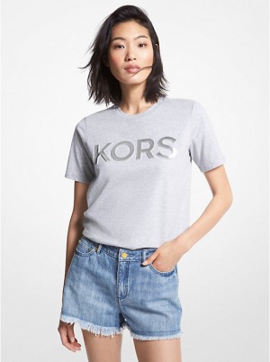 Michael Kors Logo Organic Cotton Women Shirt PEARL GREY | USAZUT1471