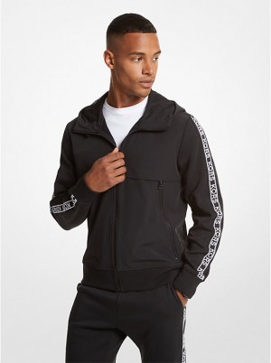 Michael Kors Logo Tape Cotton Blend Zip-Up Men Hoodie BLACK | USAUZH2238