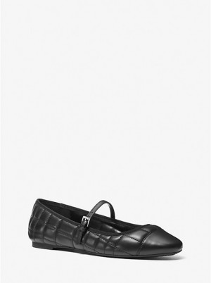 Michael Kors Mae Quilted Leather Ballet Women Flats BLACK | USAFDH1698