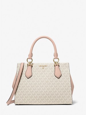 Michael Kors Marilyn Medium Logo Satchel Women Crossbody Bag VANILLA/SOFT PINK | USANWM1115