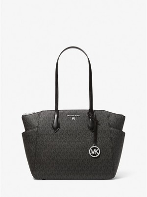 Michael Kors Marilyn Medium Logo Women Tote Bag BLACK | USAZUD1263