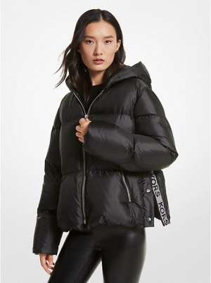 Michael Kors Metallic Ciré Logo Tape Puffer Women Jacket BLACK | USAOKY1391