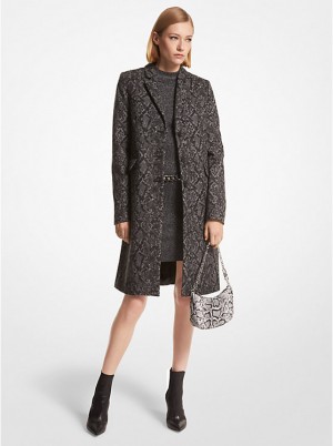 Michael Kors Metallic Snake Jacquard Coat Women Jacket BLACK/SILVER | USAUZI1393