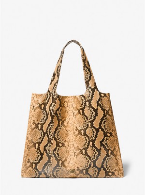 Michael Kors Monogramme Python Embossed Leather Women Tote Bag WHEAT | USAVRH1266