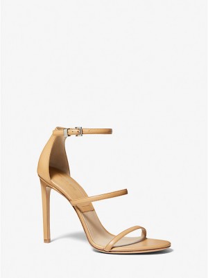 Michael Kors Nadege Leather Women Sandals CAMEL | USAUZQ1926