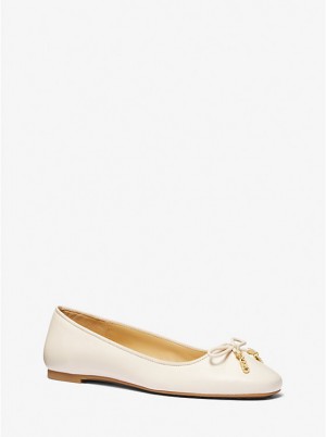 Michael Kors Nori Leather Ballet Women Flats LT CREAM | USADFJ1699