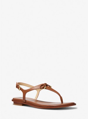 Michael Kors Nori Leather T-Strap Women Sandals LUGGAGE | USAFDI1933