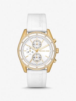 Michael Kors Oversized Hadyn Pavé Gold-Tone Women Watch OPTIC WHITE | USALIN1626