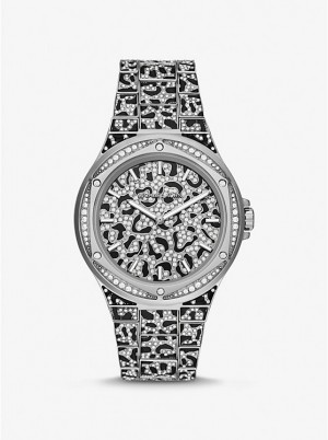 Michael Kors Oversized Lennox Animal Pavé Silver-Tone Women Watch SILVER | USACTQ1629