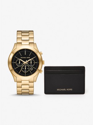 Michael Kors Oversized Slim Runway and Card Case Gift Set Women Watch BLACK/GOLD | USAVRO1637