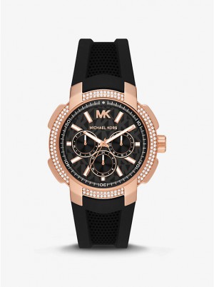 Michael Kors Oversized Sydney Pavé Rose Gold-Tone and Silicone Women Watch BLACK | USAGSJ1645