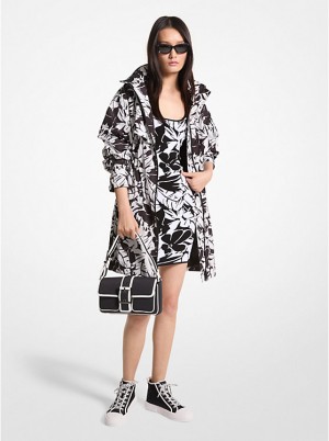 Michael Kors Palm Print Woven Anorak Women Jacket BLACK/WHITE | USAEBS1397