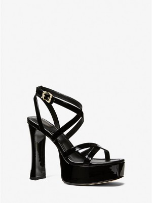 Michael Kors Paola Faux Patent Leather Women Sandals BLACK | USAJPA1936