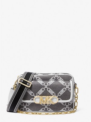 Michael Kors Parker Medium Empire Logo Jacquard Women Crossbody Bag BLACK/WHITE | USADFS1127