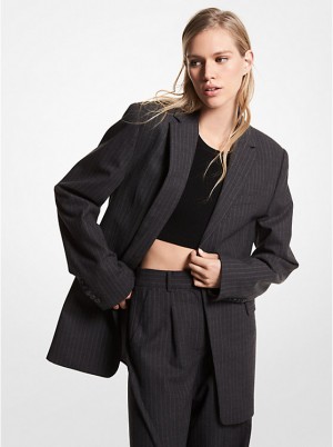 Michael Kors Pinstripe Stretch Wool Blazer Women Jacket DERBY HEATHER | USAWNH1401