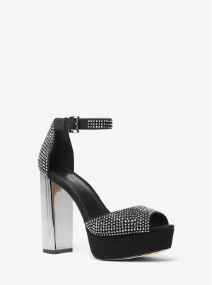 Michael Kors Porter Studded Platform Peep-Toe Pump Women Sandals BLACK | USAMQZ1945