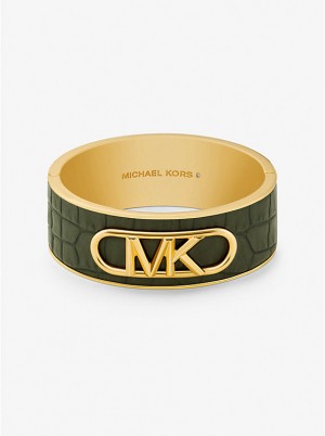 Michael Kors Precious Metal-Plated Brass and Crocodile Embossed Empire Logo Women Bangle AMAZON GREEN | USAYXT1498