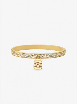 Michael Kors Precious Metal-Plated Brass Pavé Lock Women Bangle GOLD | USAWNS1505