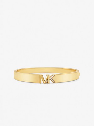 Michael Kors Precious Metal-Plated Brass Pavé Logo Women Bangle GOLD | USAEBD1506