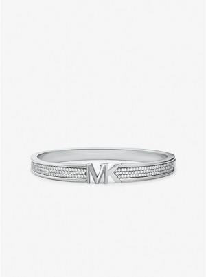 Michael Kors Precious Metal-Plated Brass Pavé Logo Women Bangle SILVER | USARVF1507