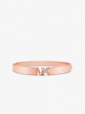 Michael Kors Precious Metal-Plated Brass Pavé Logo Women Bangle ROSE GOLD | USATCG1508